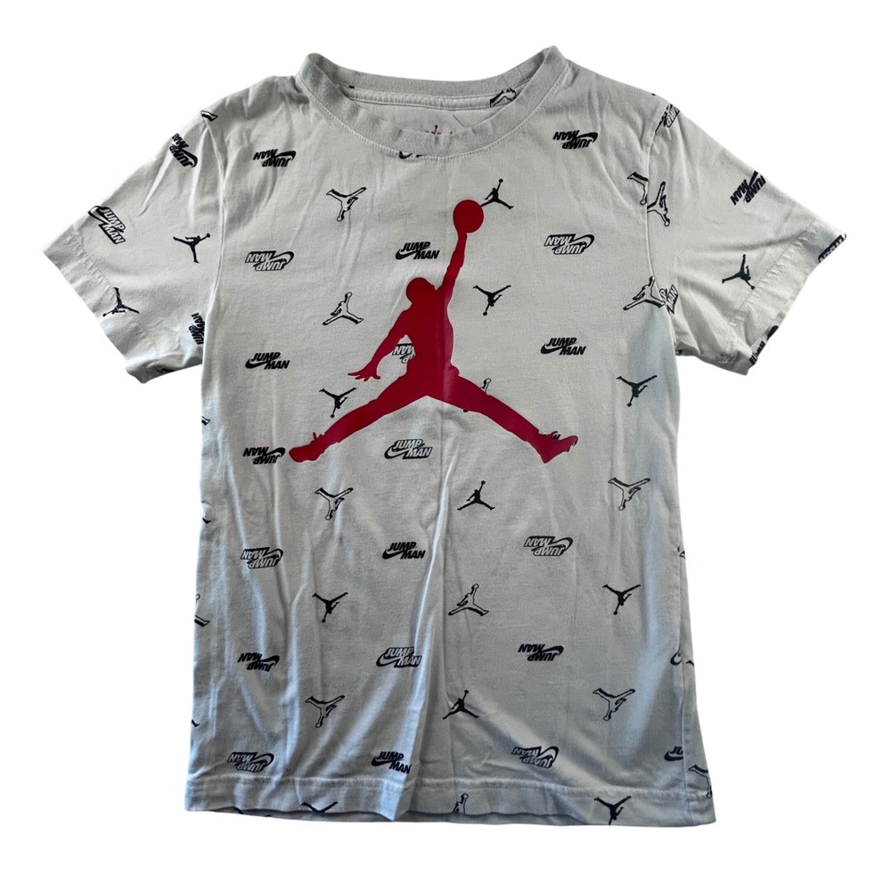 Jordan Jumpman Boys Size M (10-12) White Red Black Graphic T-Shirt